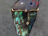 370 - BROOCH |  I come to you, stainless steel, boulder opal, Paua, diamonds, sapphire, Gem / Ocean Art
