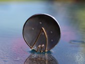 372 - BROOCH | Dream Trip, stainless steel, gold, piece of shell, diamonds, Ocean Art