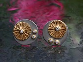 382 - STUDS | Sun and Moon, stainless steel, gold, diamonds, Turn Art