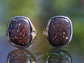 399 - EARRINGS |  Dreamtime, stainless steel, gold, boulder opal, diamonds, Gem Art.
