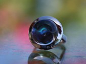 394 - RING | See You, Edelstahl, Bergkristall Opstein, Paua, Brillanten, Op Art
