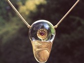 92 |  Pendant, Op Flower, Gold, Rock Crystal Op Stone, Ruby, Golden Personality, Op Art, 1981