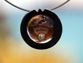 310 - PENDANT | The King, SS, gold plated, rock crystal op stone, diamond, Op Art