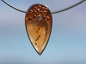 329 - PENDANT | Crystal; Soul, SS, gold, rock crystal with pyrite, rubies, diamond, Gem Art