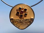 330 - PENDANT | Flower Dream, SS, gold, gold plated, dendrite, ruby, sapphires, Gem Art