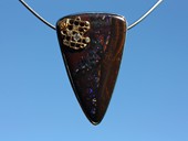 366 - PENDANT | Magical Flower, stainless steel, gold, boulder opal, diamonds, Gem Art