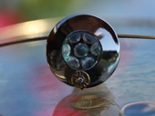 392 - PENDANT | Op Flower, stainless steel, rock crystal op stone, Paua, diamond, Op Art
