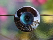 393 - PENDANT |  In Love, stainless steel, gold plated, rock crystal op stone, Paua, diamonds, Braille Art: FOREVER, Op Art