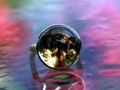 304 - RING | Pair Game, SS, gold, rock crystal op stone, Kinetic, Op Art