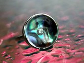 306 - RING | Diamond Power, SS, rock crystal op stone, diamond, Paua, Op Art