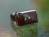 376 - RING | Opal Love, stainless steel, gold, boulder opal, diamond, Gem Art
