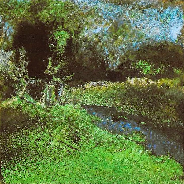 11 Opal Landscape, Enamel Painting 145x145mm by Ute Achenbach-Peters 1981