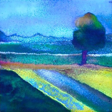 3 Tree in Germany, Enamel Painting, 140x140mm by Ute Achenbach-Peters 1978